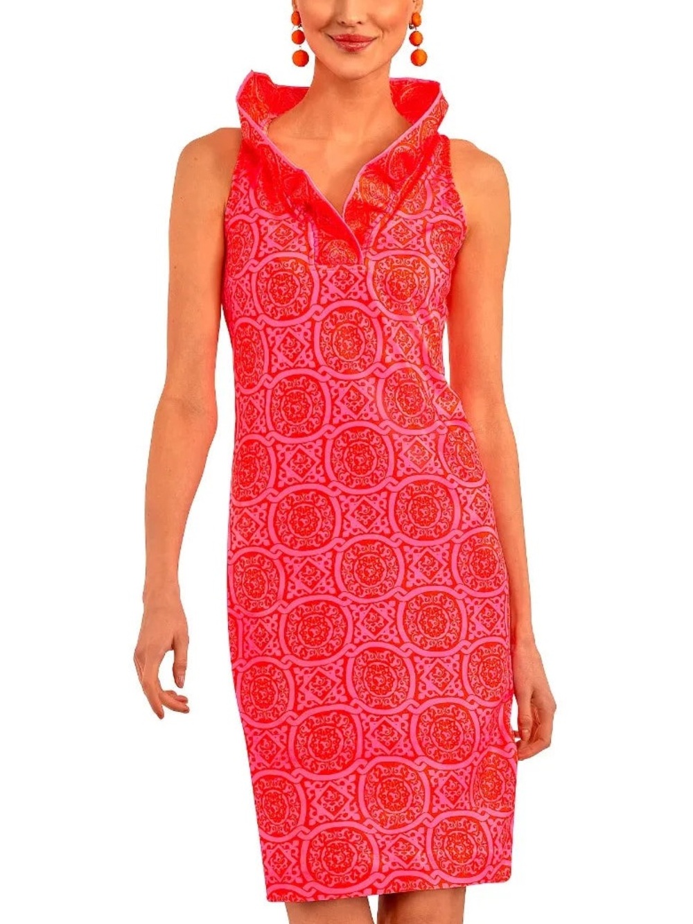 Gretchen Scott Ruffle Neck Dress Jersey Sleeveless Pink Sultans Dining Room Larg